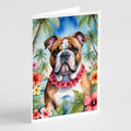 English Bulldog Luau Greeting Cards Pack of 8 Blank Cards with Envelopes Whimsical A7 Size 5x7