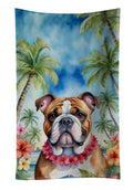 English Bulldog Luau Kitchen Towel Velour Plush Front and Cotton Loop Back Machine Washable
