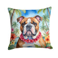 English Bulldog Luau Decorative Throw Pillow 18x18 Indoor Outdoor Accent Cushion, Fabric Cover with Insert for Sofa, Bed, Porch & Living Room