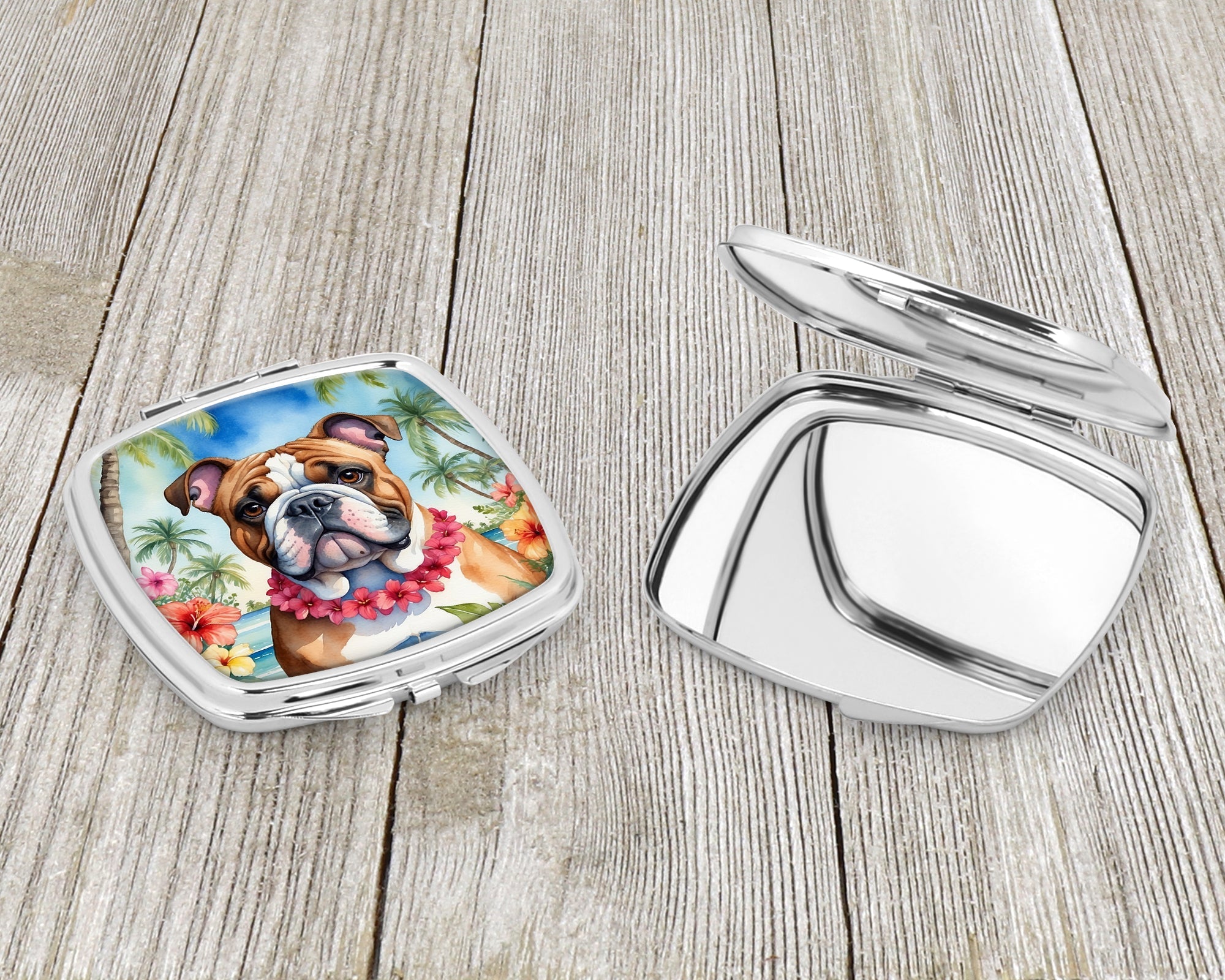 English Bulldog Luau Compact Mirror Decorative Travel Makeup Mirror for Women Girls Gifts Pocket Makeup Mirror Folding Handheld