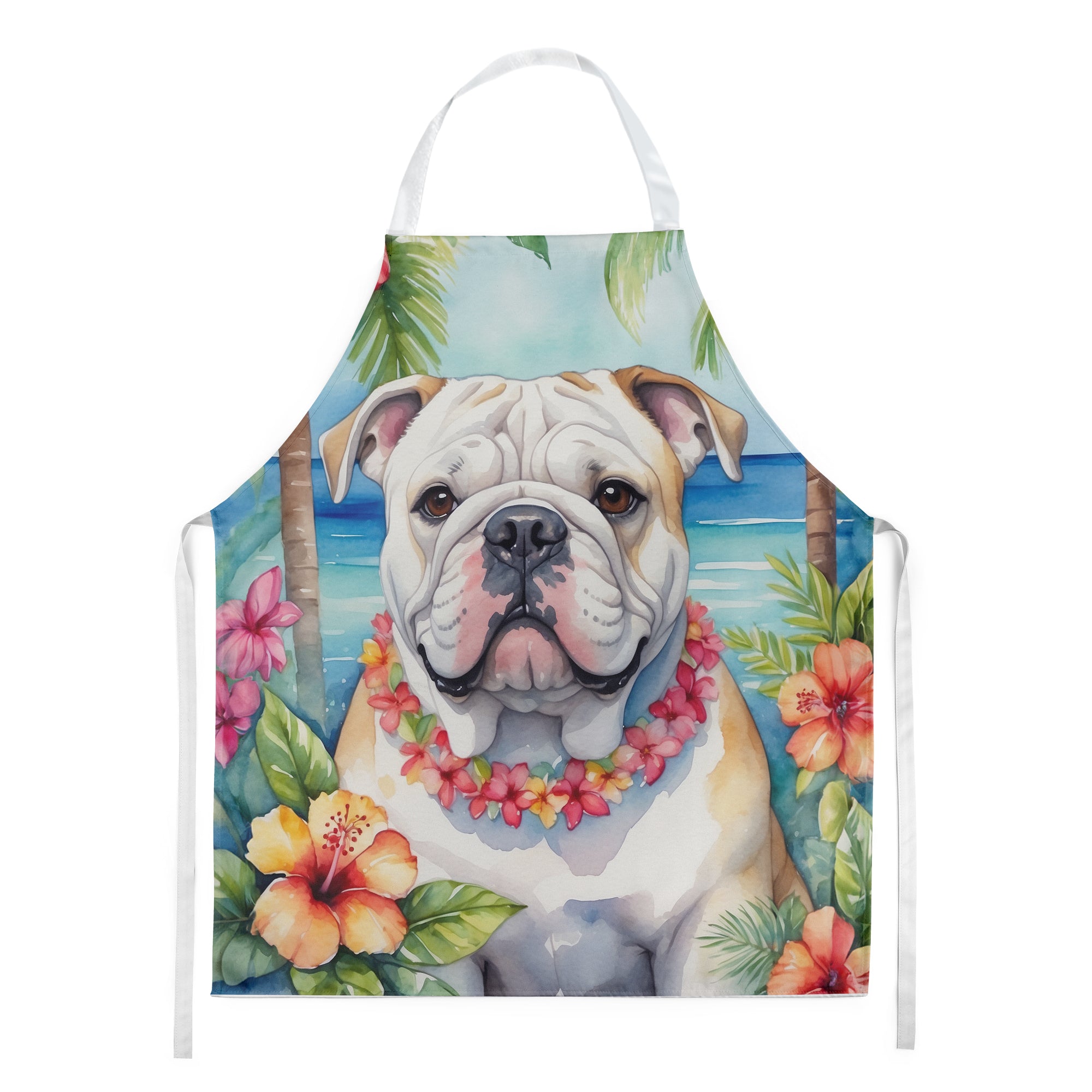 English Bulldog Luau Apron Cooking Kitchen Server Baking Crafts Gardening for Adult Women Men, Unisex, Large, Multicolor
