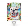 English Bulldog Luau Ceramic Night Light Compact, UL-Certified, Ideal for Bedroom, Bathroom, Nursery, Hallway, Kitchen, 6x4x3, Multicolor