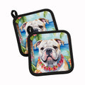English Bulldog Luau Pot Holder Set of 2 Heat Resistant Quilted Hot Pads 7.5 x 7.5 Inch, Insulated Kitchen Trivets for Cooking & Baking
