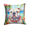 English Bulldog Luau Decorative Throw Pillow 14x14 Indoor Outdoor Accent Cushion, Fabric Cover with Insert for Sofa, Bed, Porch & Living Room