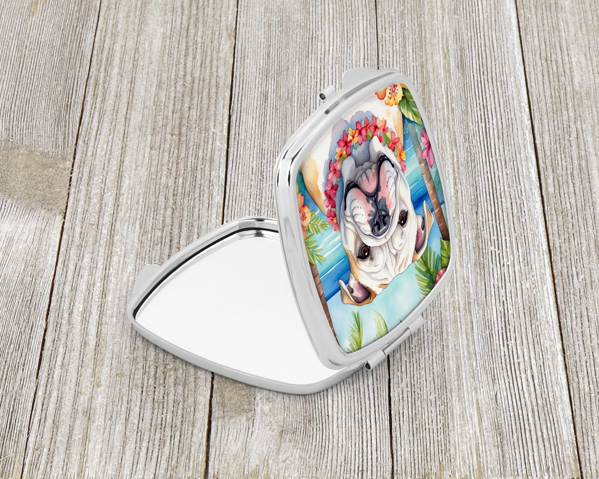 English Bulldog Luau Compact Mirror Decorative Travel Makeup Mirror for Women Girls Gifts Pocket Makeup Mirror Folding Handheld