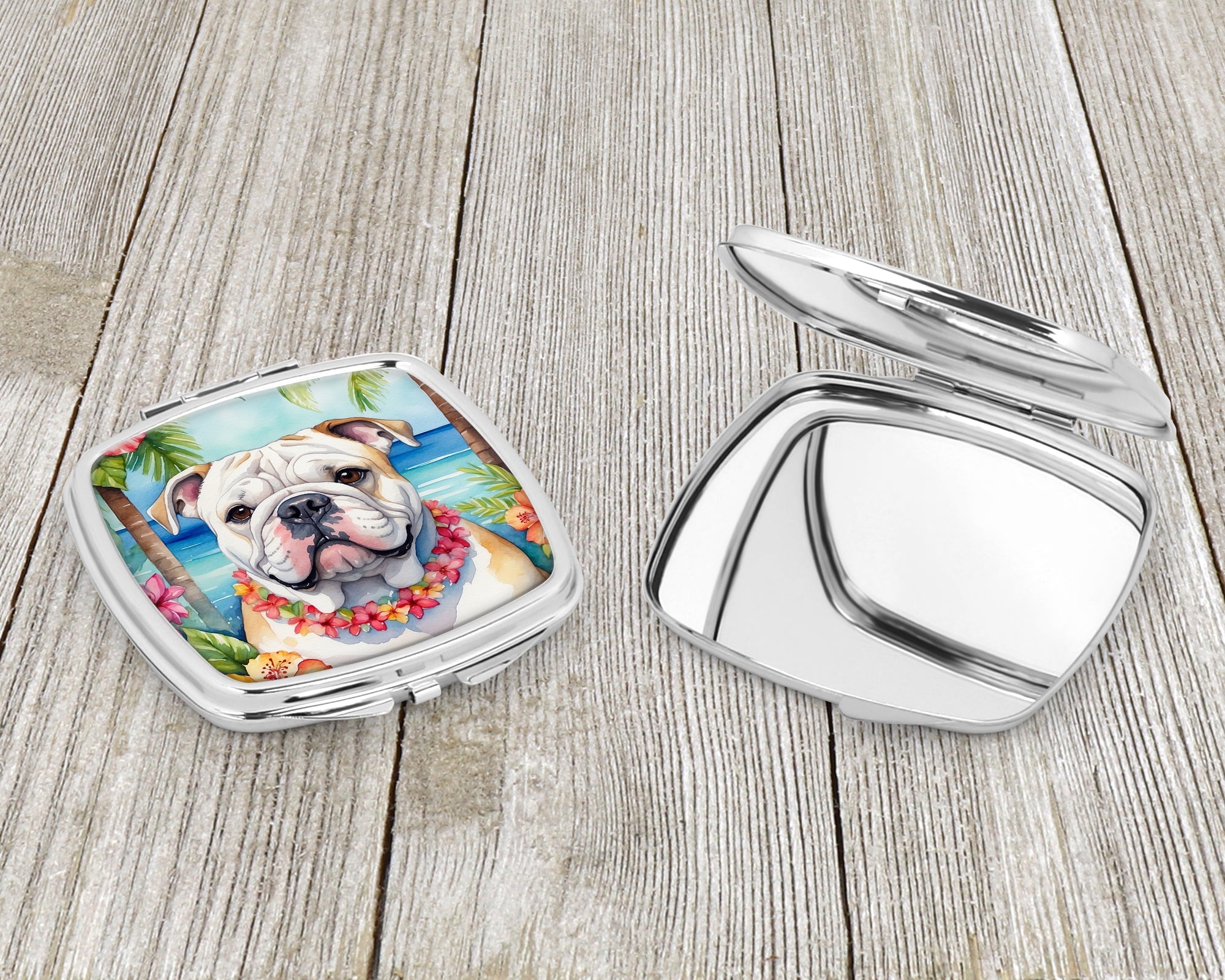 English Bulldog Luau Compact Mirror Decorative Travel Makeup Mirror for Women Girls Gifts Pocket Makeup Mirror Folding Handheld