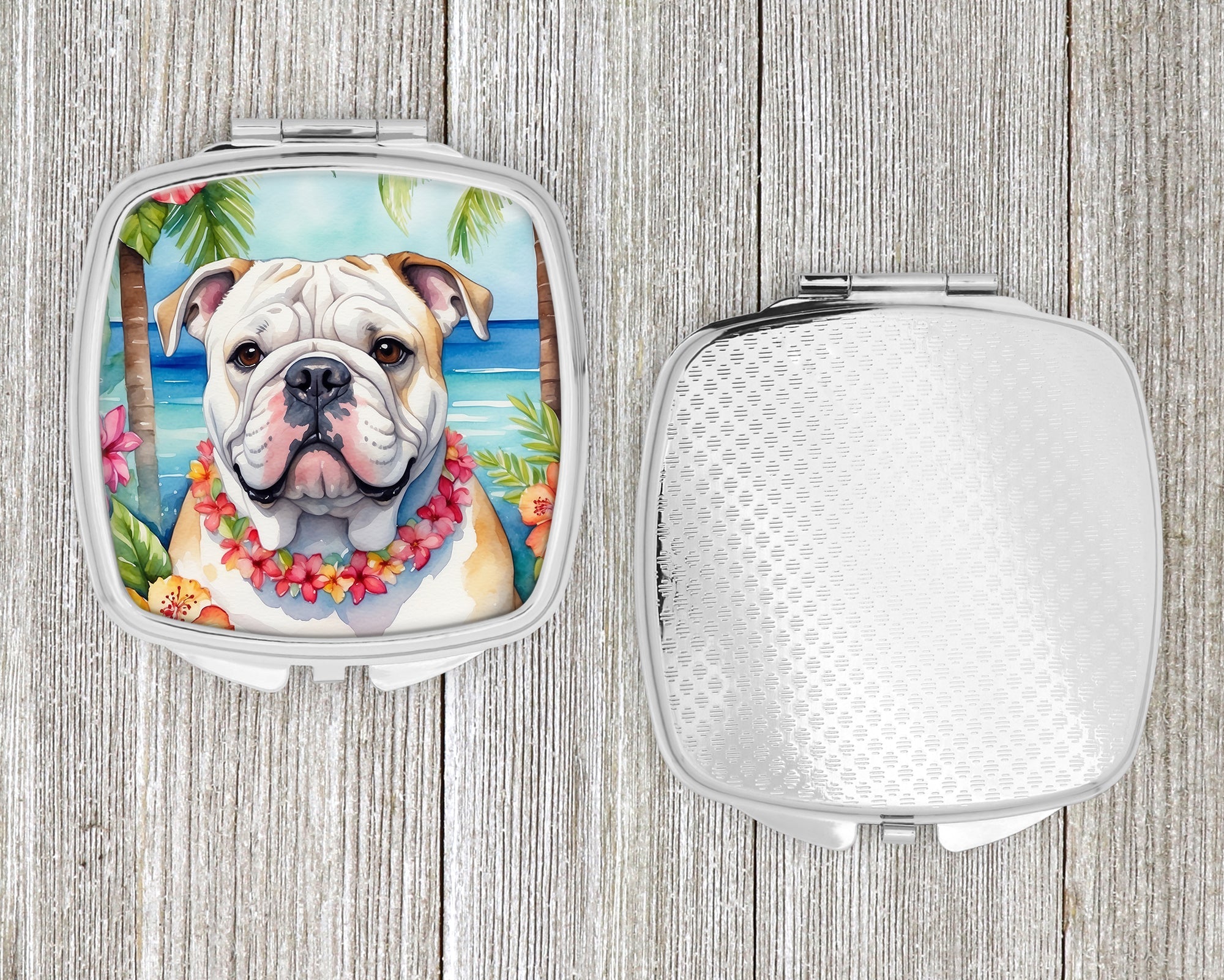 English Bulldog Luau Compact Mirror Decorative Travel Makeup Mirror for Women Girls Gifts Pocket Makeup Mirror Folding Handheld