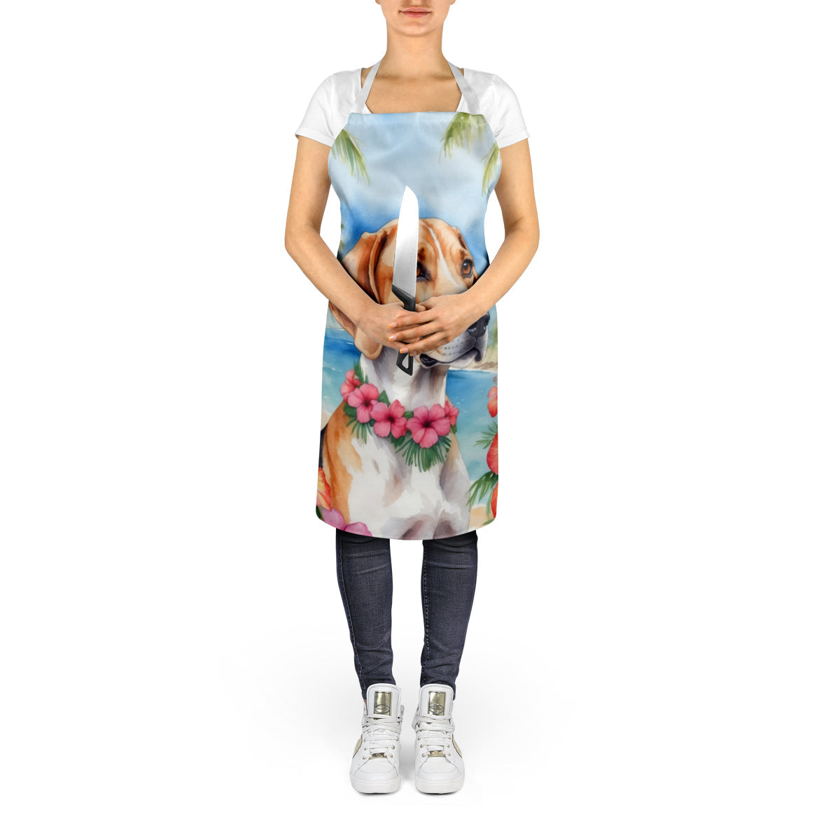 English Foxhound Luau Apron Cooking Kitchen Server Baking Crafts Gardening for Adult Women Men, Unisex, Large, Multicolor