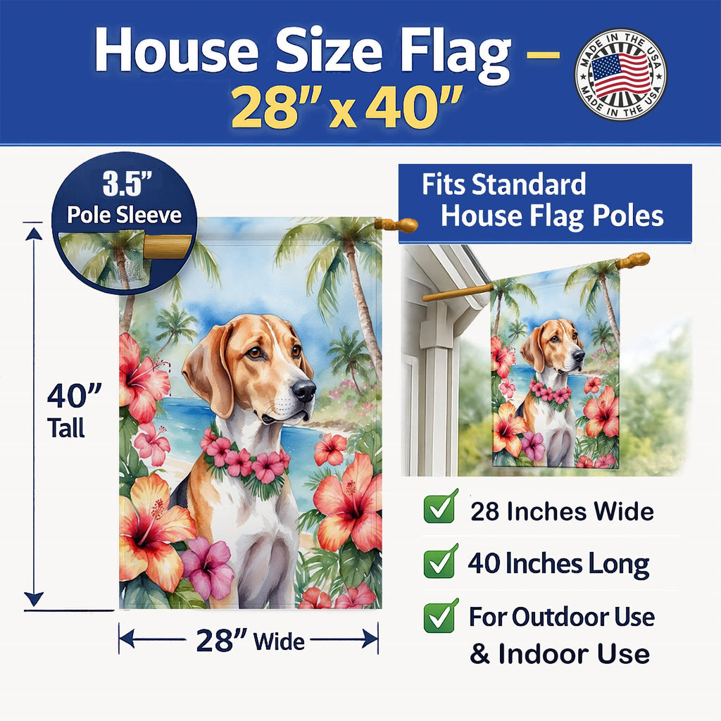 English Foxhound Luau House Flag 28x40 Porch Sleeve Pole Decorative Outside Yard Banner Artwork Wall Hanging, Polyester