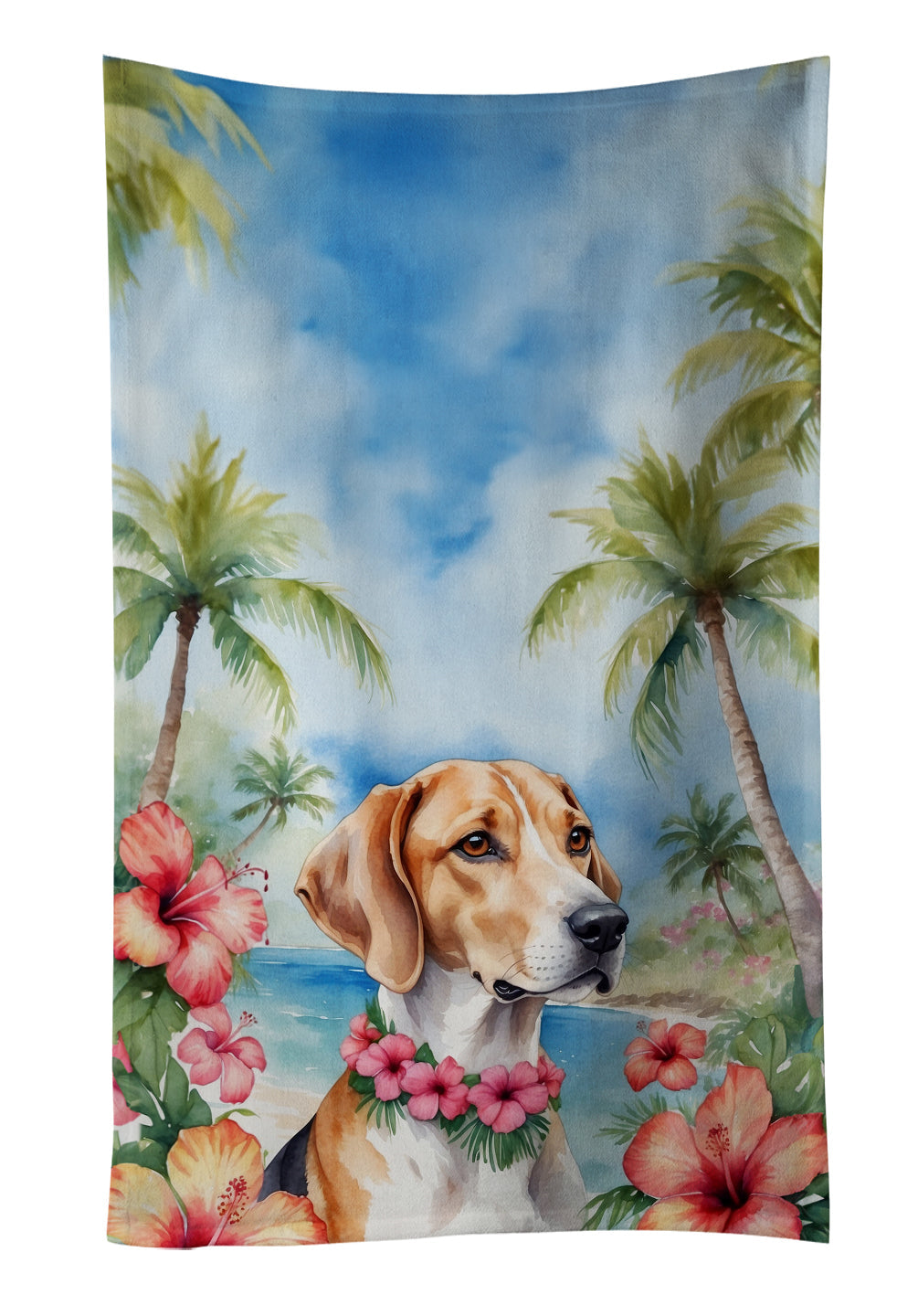 English Foxhound Luau Kitchen Towel Velour Plush Front and Cotton Loop Back Machine Washable