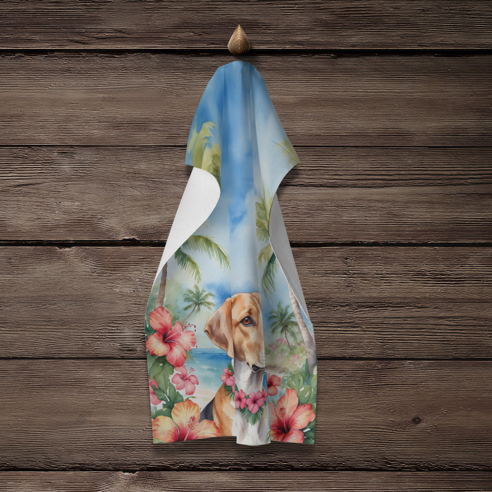English Foxhound Luau Kitchen Towel Velour Plush Front and Cotton Loop Back Machine Washable