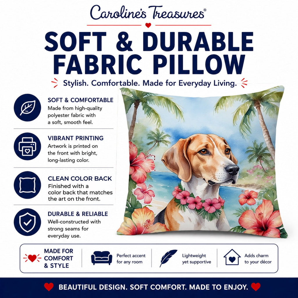 English Foxhound Luau Decorative Throw Pillow 14x14 Indoor Outdoor Accent Cushion, Fabric Cover with Insert for Sofa, Bed, Porch & Living Room