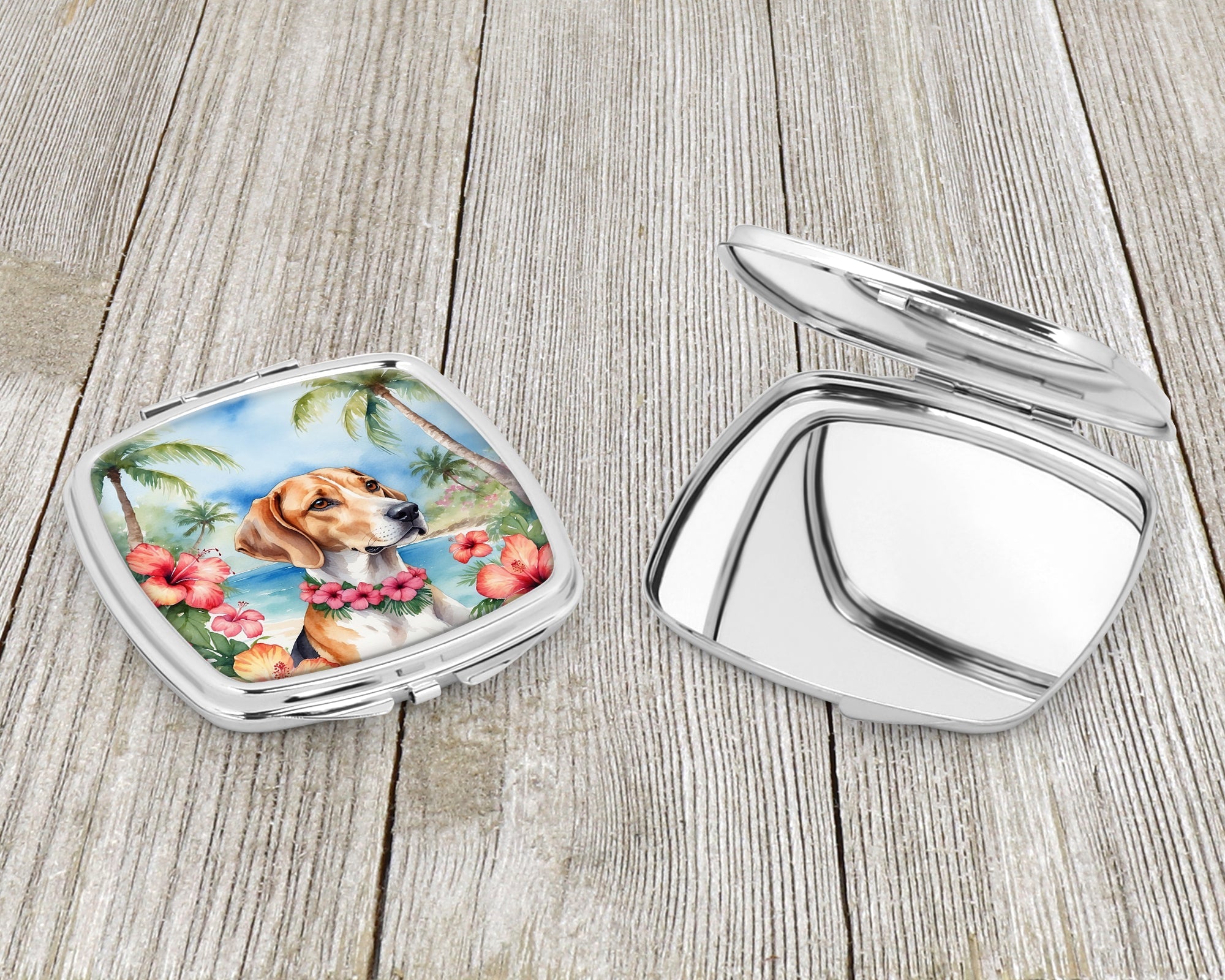 English Foxhound Luau Compact Mirror Decorative Travel Makeup Mirror for Women Girls Gifts Pocket Makeup Mirror Folding Handheld