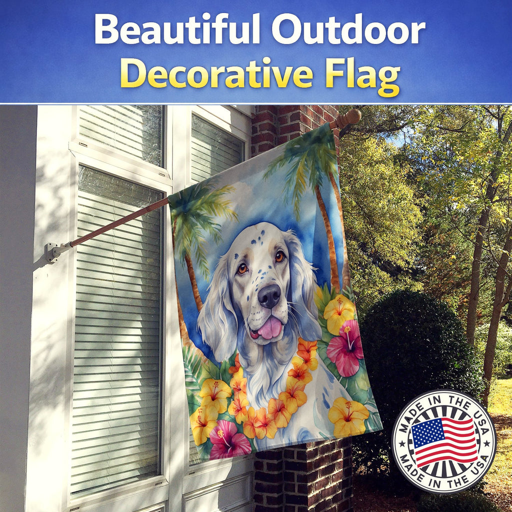 English Setter Luau House Flag 28x40 Porch Sleeve Pole Decorative Outside Yard Banner Artwork Wall Hanging, Polyester