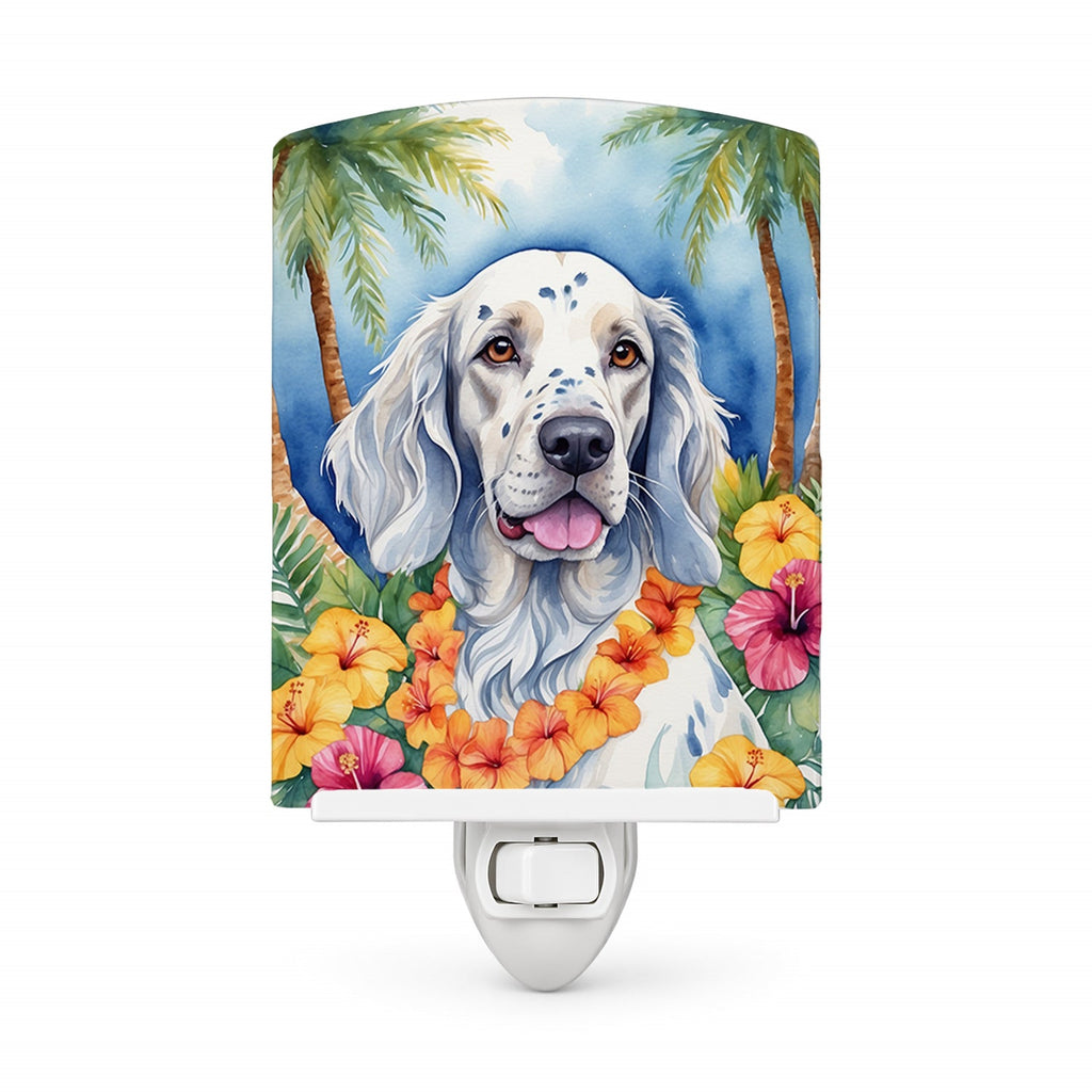 English Setter Luau Ceramic Night Light Compact, UL-Certified, Ideal for Bedroom, Bathroom, Nursery, Hallway, Kitchen, 6x4x3, Multicolor