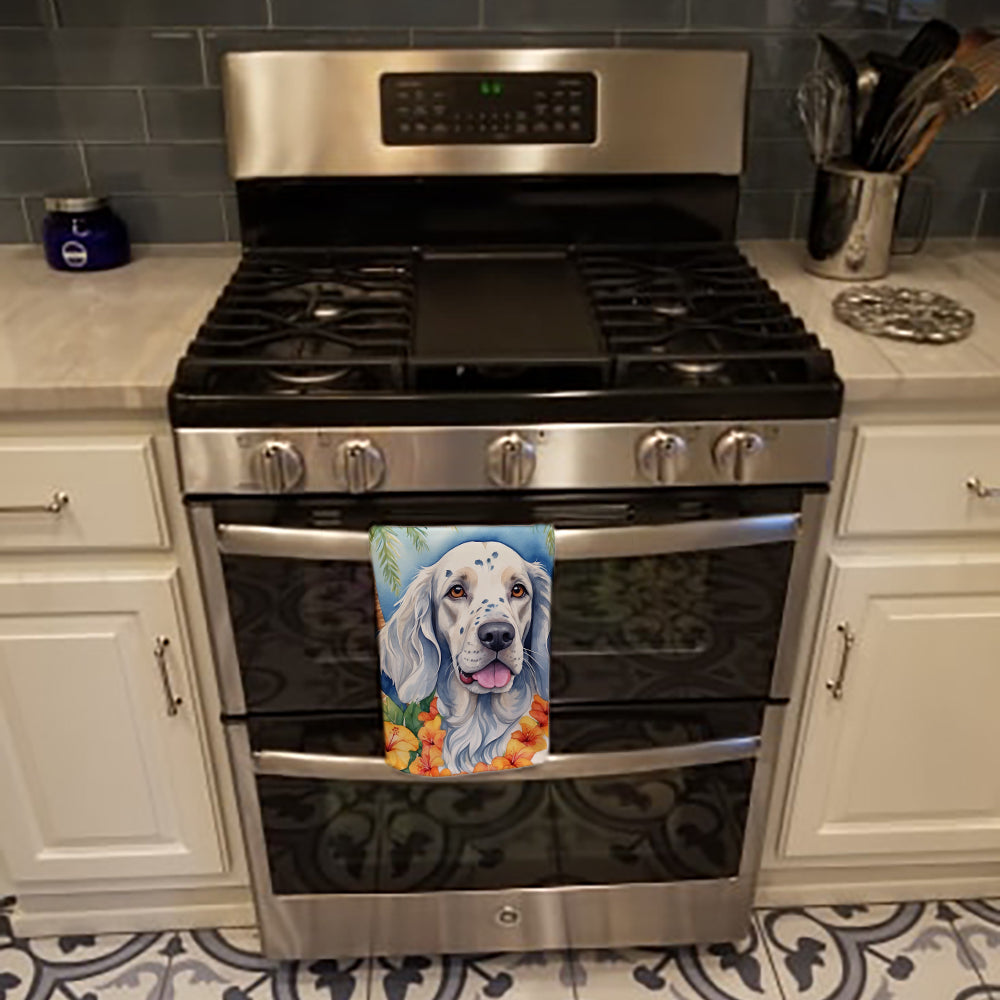 English Setter Luau Kitchen Towel Velour Plush Front and Cotton Loop Back Machine Washable