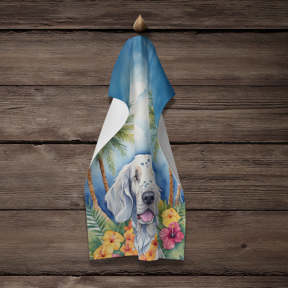 English Setter Luau Kitchen Towel Velour Plush Front and Cotton Loop Back Machine Washable