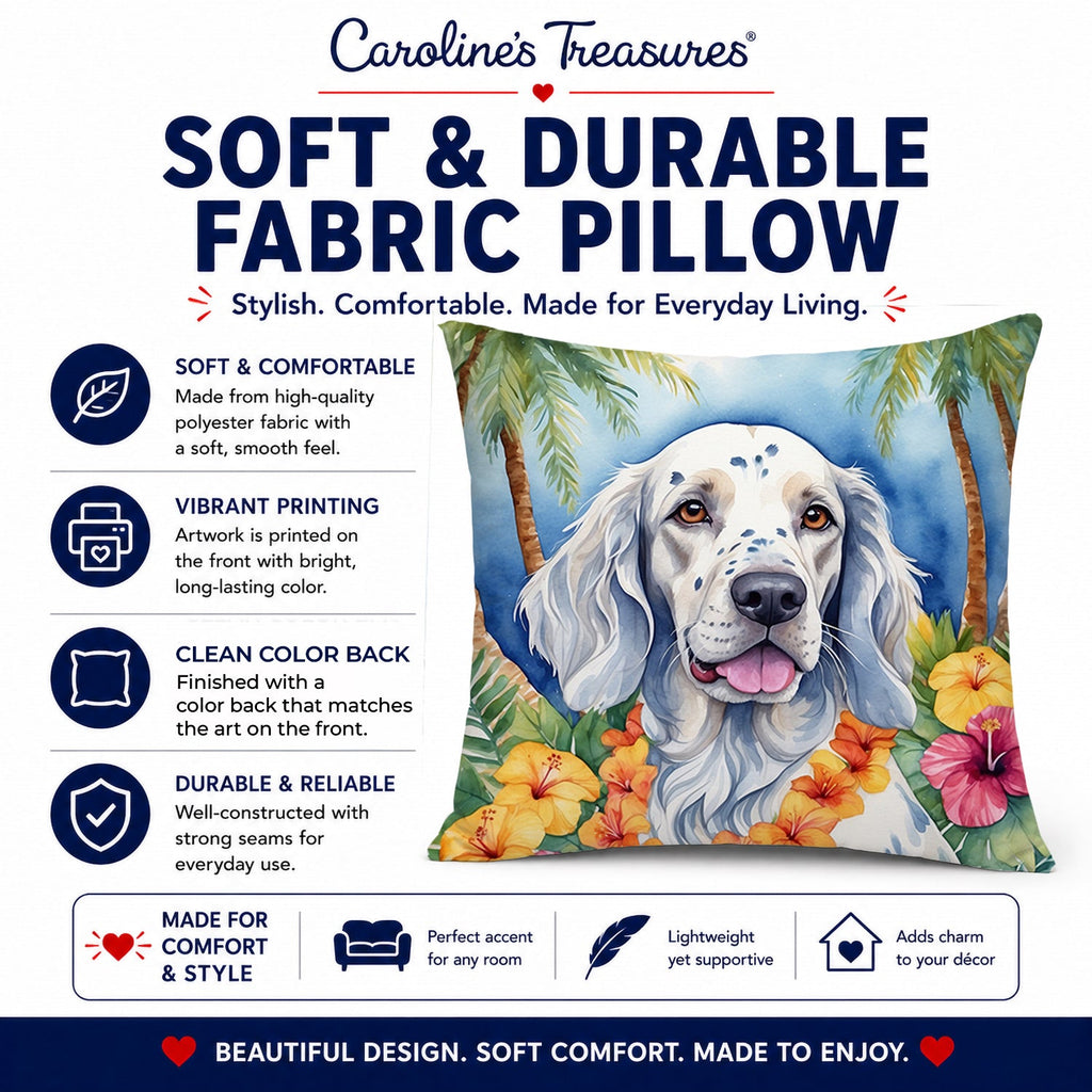English Setter Luau Decorative Throw Pillow 14x14 Indoor Outdoor Accent Cushion, Fabric Cover with Insert for Sofa, Bed, Porch & Living Room