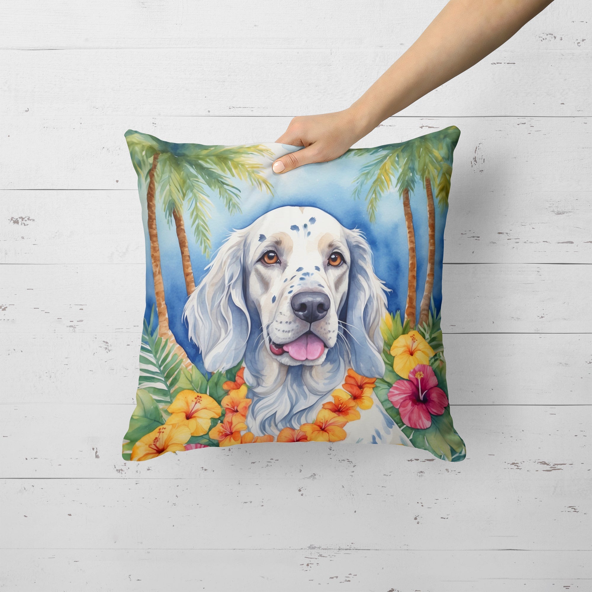 English Setter Luau Decorative Throw Pillow 18x18 Indoor Outdoor Accent Cushion, Fabric Cover with Insert for Sofa, Bed, Porch & Living Room