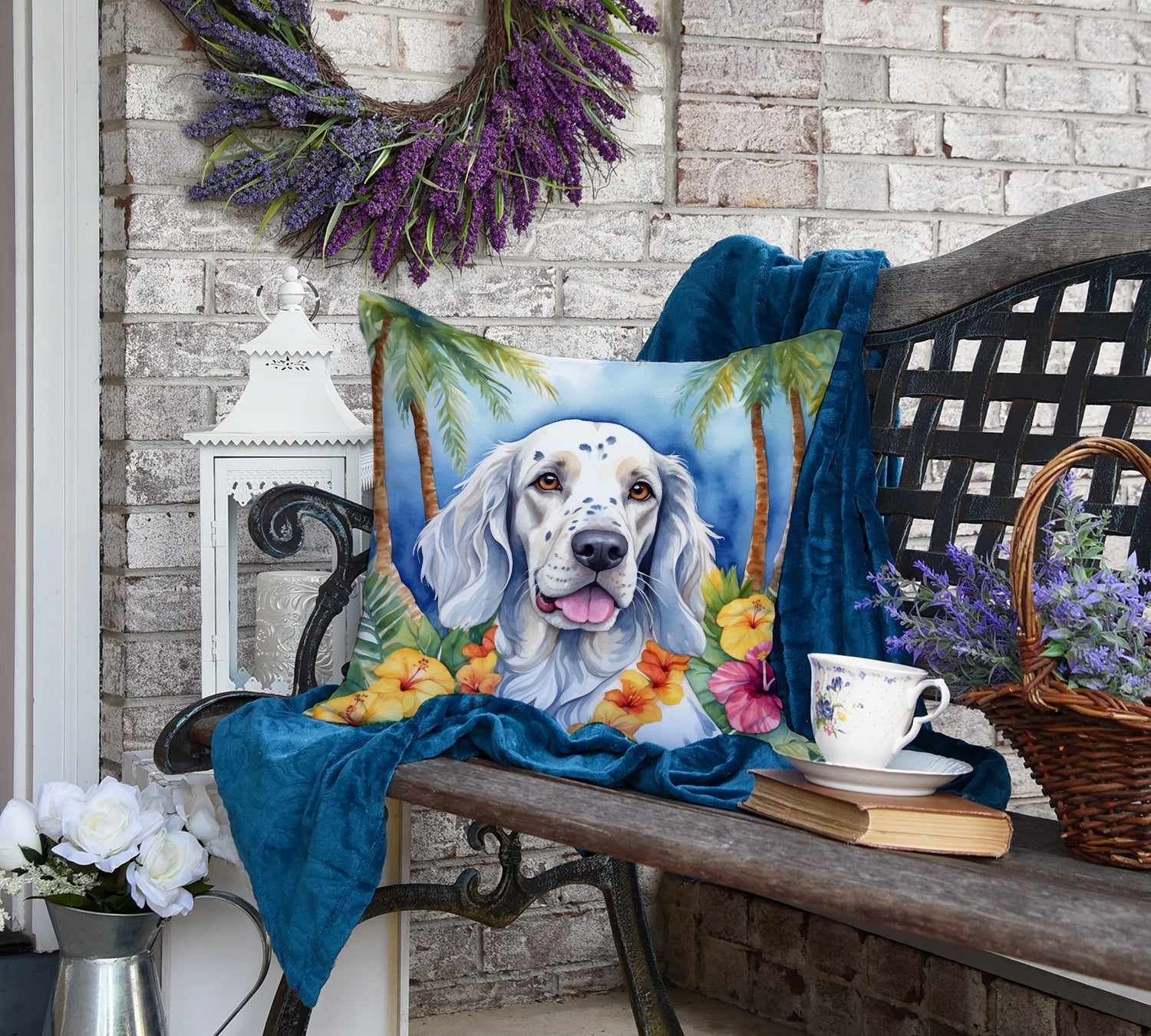 English Setter Luau Decorative Throw Pillow 18x18 Indoor Outdoor Accent Cushion, Fabric Cover with Insert for Sofa, Bed, Porch & Living Room