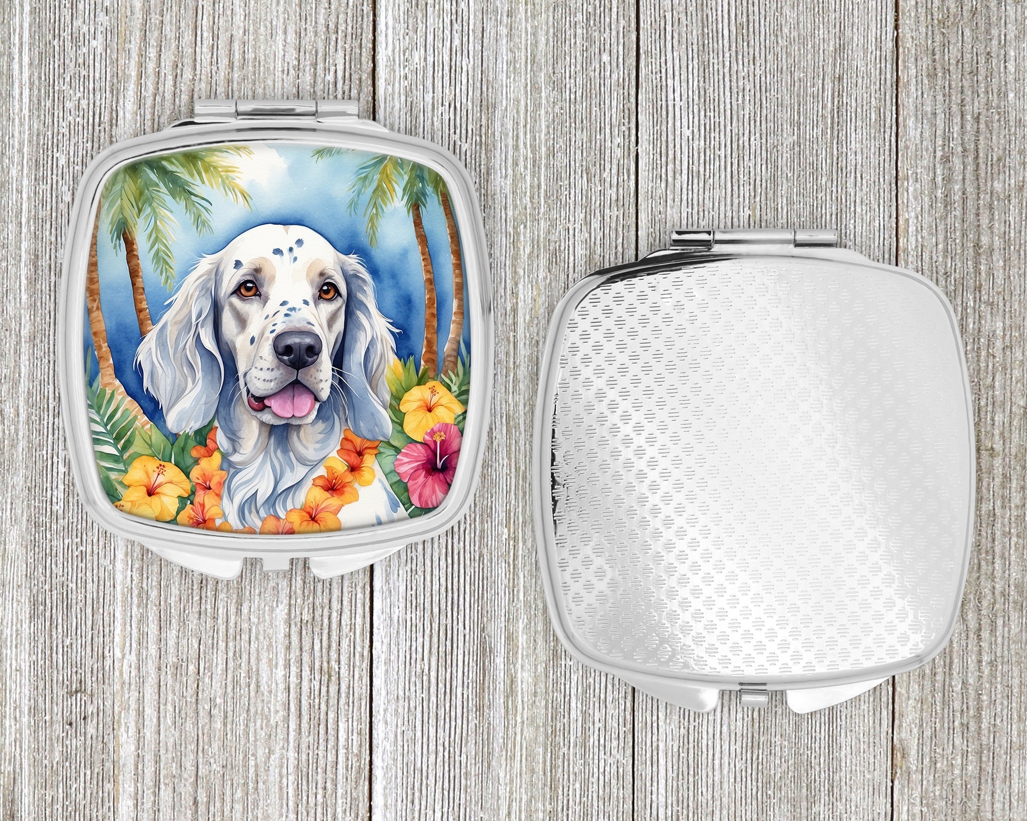 English Setter Luau Compact Mirror Decorative Travel Makeup Mirror for Women Girls Gifts Pocket Makeup Mirror Folding Handheld
