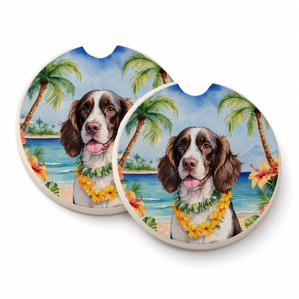 English Springer Spaniel Luau Set of 2 Cup Holder Car Coasters Absorbent Round Sandstone Coasters Gifts for Men or Women, 2.5, Multicolor
