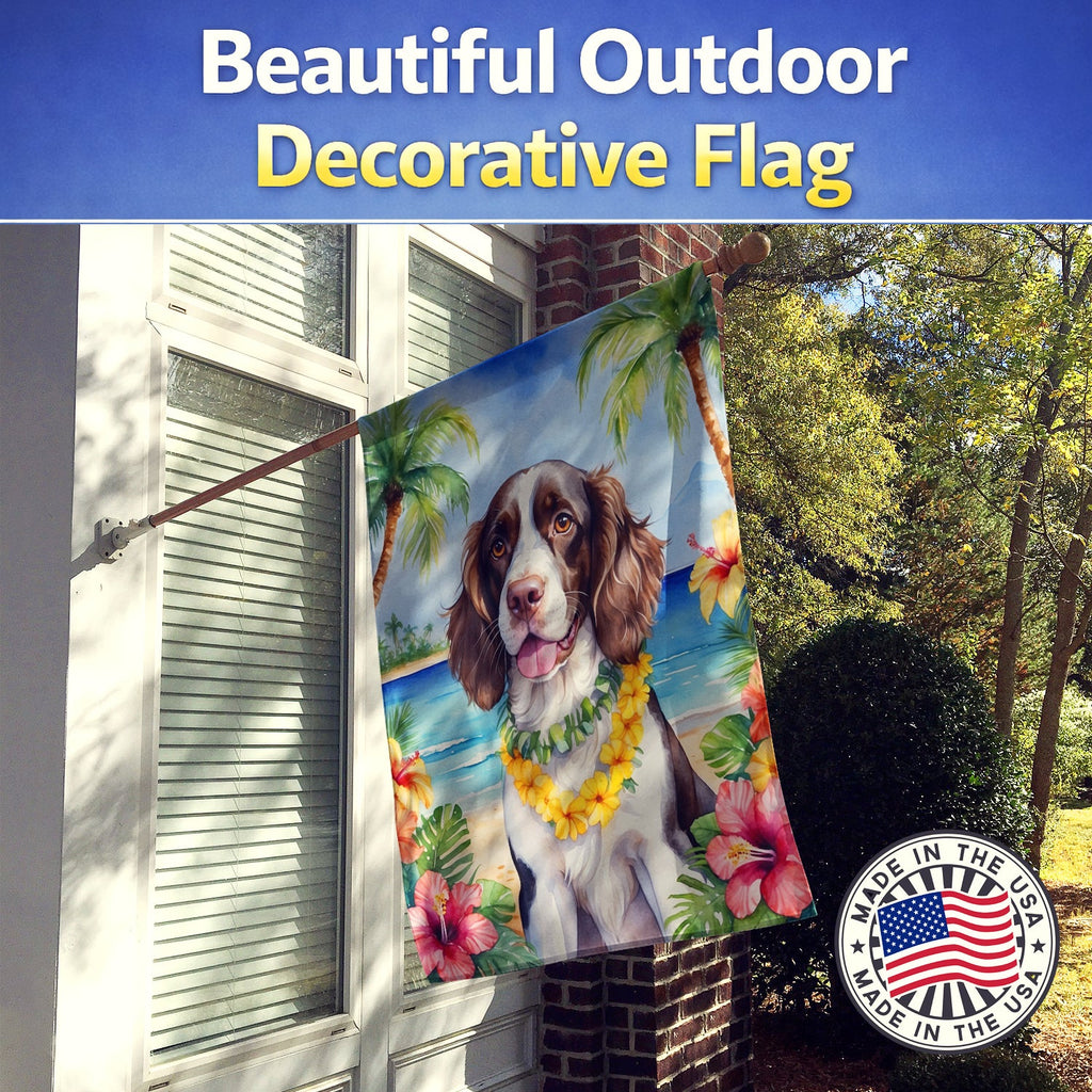 English Springer Spaniel Luau House Flag 28x40 Porch Sleeve Pole Decorative Outside Yard Banner Artwork Wall Hanging, Polyester