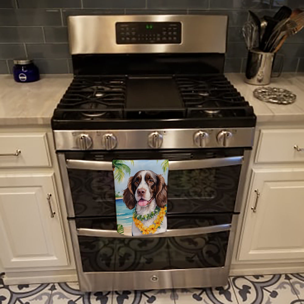 English Springer Spaniel Luau Kitchen Towel Velour Plush Front and Cotton Loop Back Machine Washable