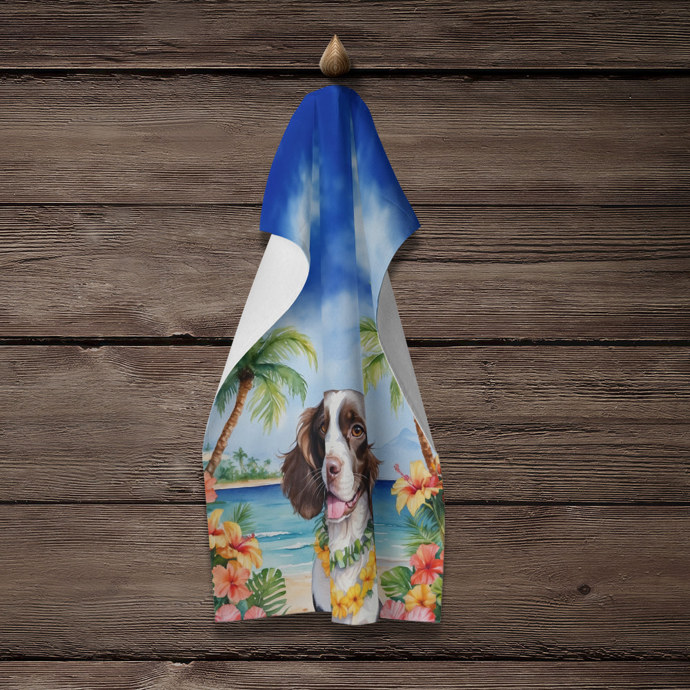 English Springer Spaniel Luau Kitchen Towel Velour Plush Front and Cotton Loop Back Machine Washable