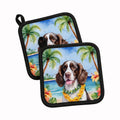 English Springer Spaniel Luau Pot Holder Set of 2 Heat Resistant Quilted Hot Pads 7.5 x 7.5 Inch, Insulated Kitchen Trivets for Cooking & Baking