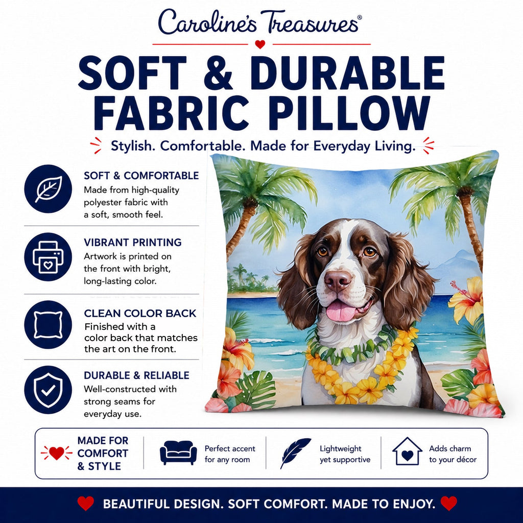 English Springer Spaniel Luau Decorative Throw Pillow 14x14 Indoor Outdoor Accent Cushion, Fabric Cover with Insert for Sofa, Bed, Porch & Living Room