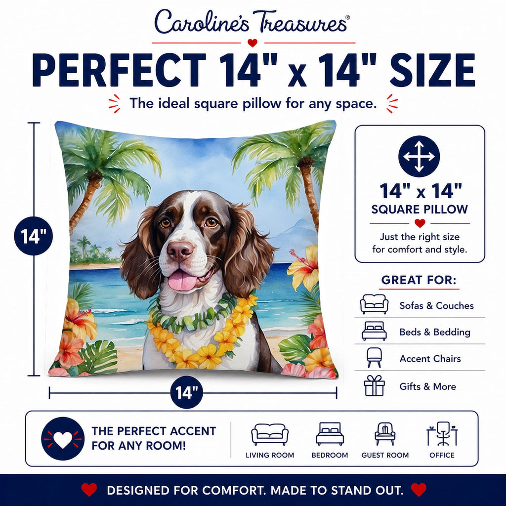 English Springer Spaniel Luau Decorative Throw Pillow 14x14 Indoor Outdoor Accent Cushion, Fabric Cover with Insert for Sofa, Bed, Porch & Living Room