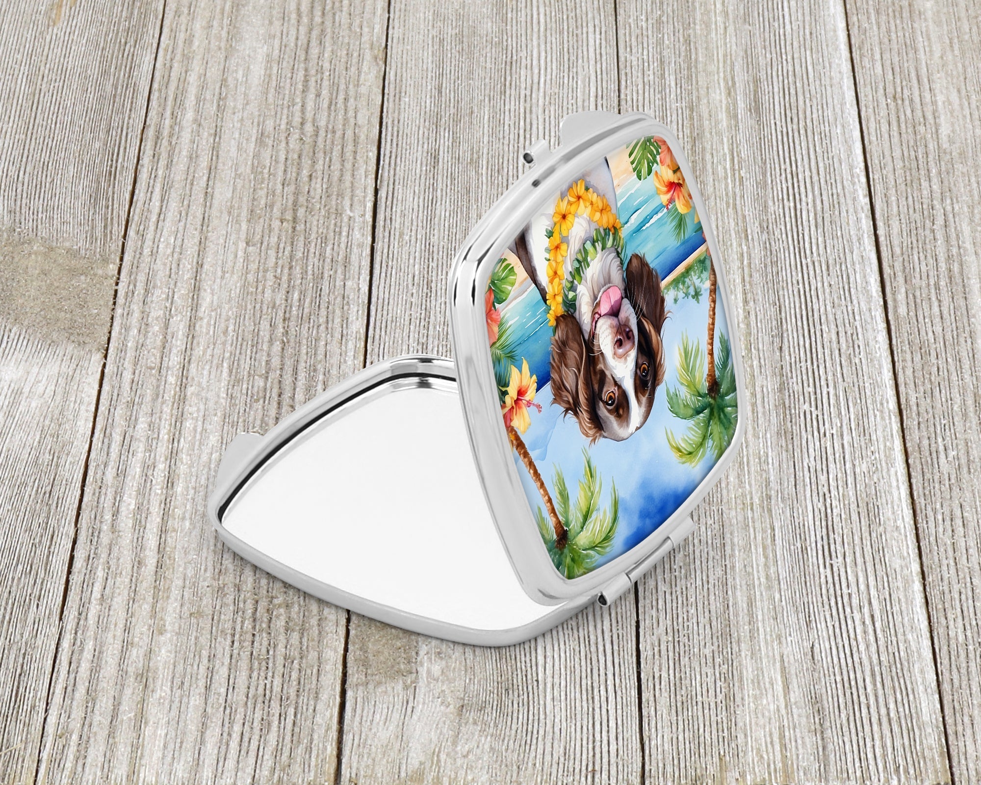 English Springer Spaniel Luau Compact Mirror Decorative Travel Makeup Mirror for Women Girls Gifts Pocket Makeup Mirror Folding Handheld