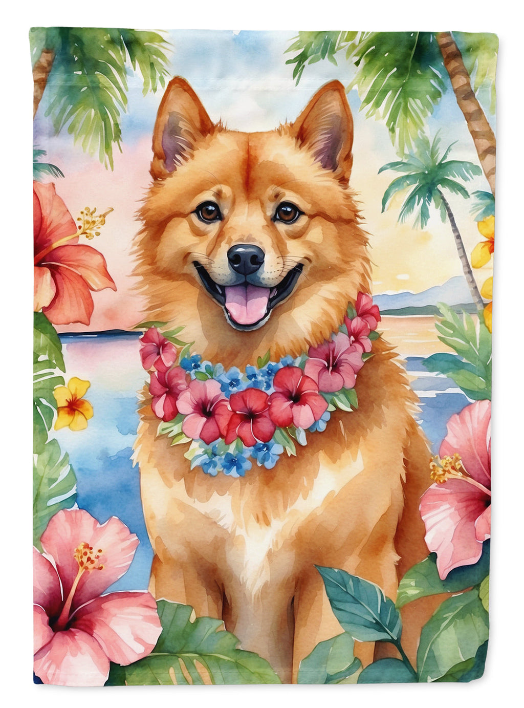 Finnish Spitz Luau House Flag 28x40 Porch Sleeve Pole Decorative Outside Yard Banner Artwork Wall Hanging, Polyester