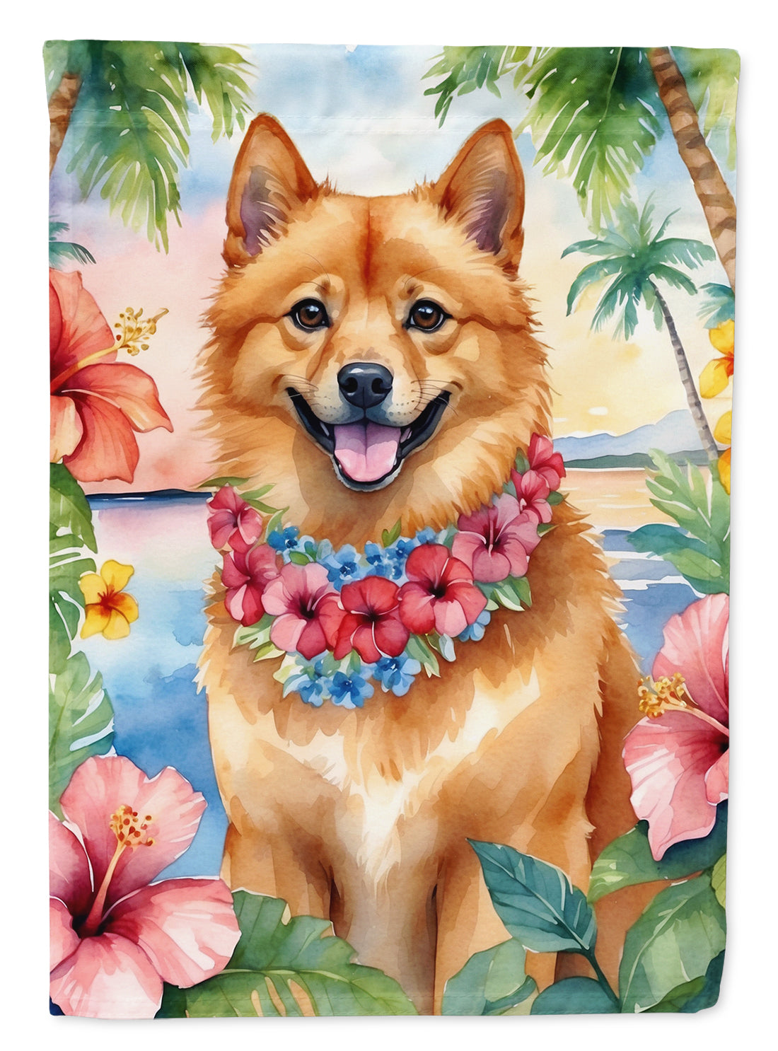 Finnish Spitz Luau House Flag 28x40 Porch Sleeve Pole Decorative Outside Yard Banner Artwork Wall Hanging, Polyester