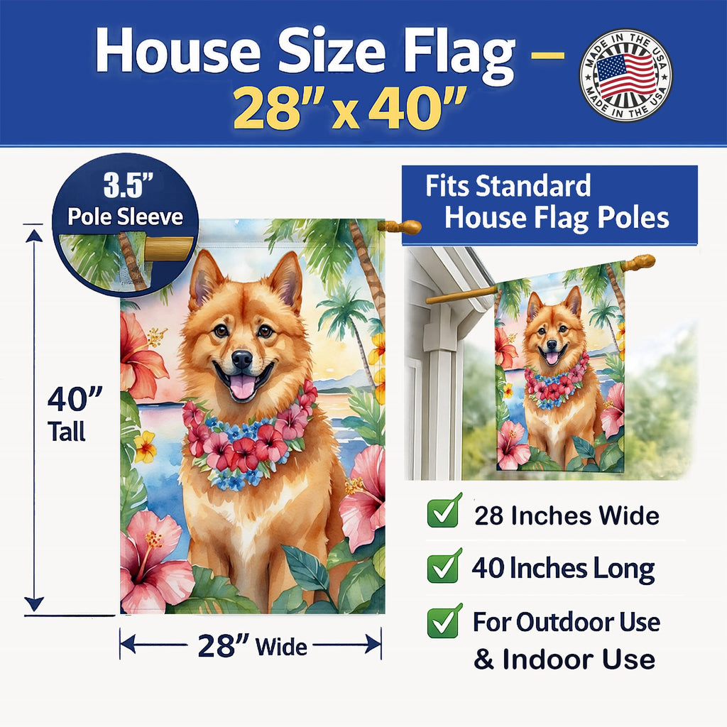 Finnish Spitz Luau House Flag 28x40 Porch Sleeve Pole Decorative Outside Yard Banner Artwork Wall Hanging, Polyester