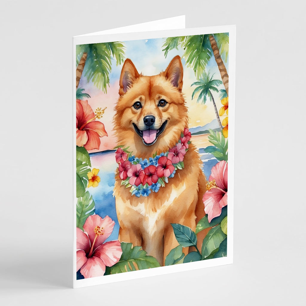 Finnish Spitz Luau Greeting Cards Pack of 8 Blank Cards with Envelopes Whimsical A7 Size 5x7