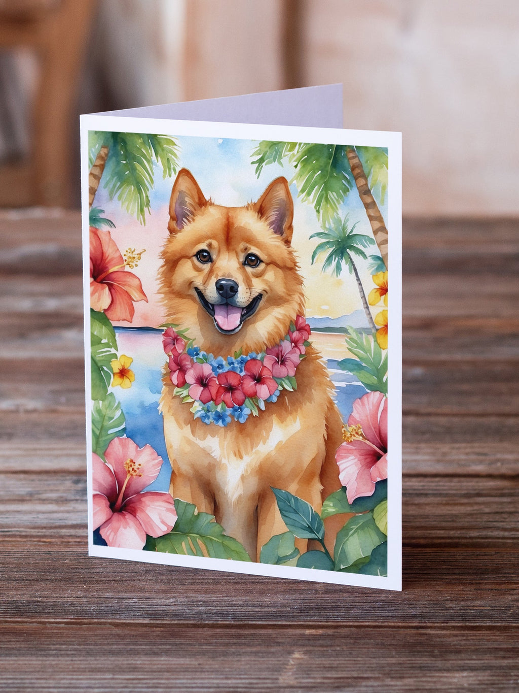 Finnish Spitz Luau Greeting Cards Pack of 8 Blank Cards with Envelopes Whimsical A7 Size 5x7