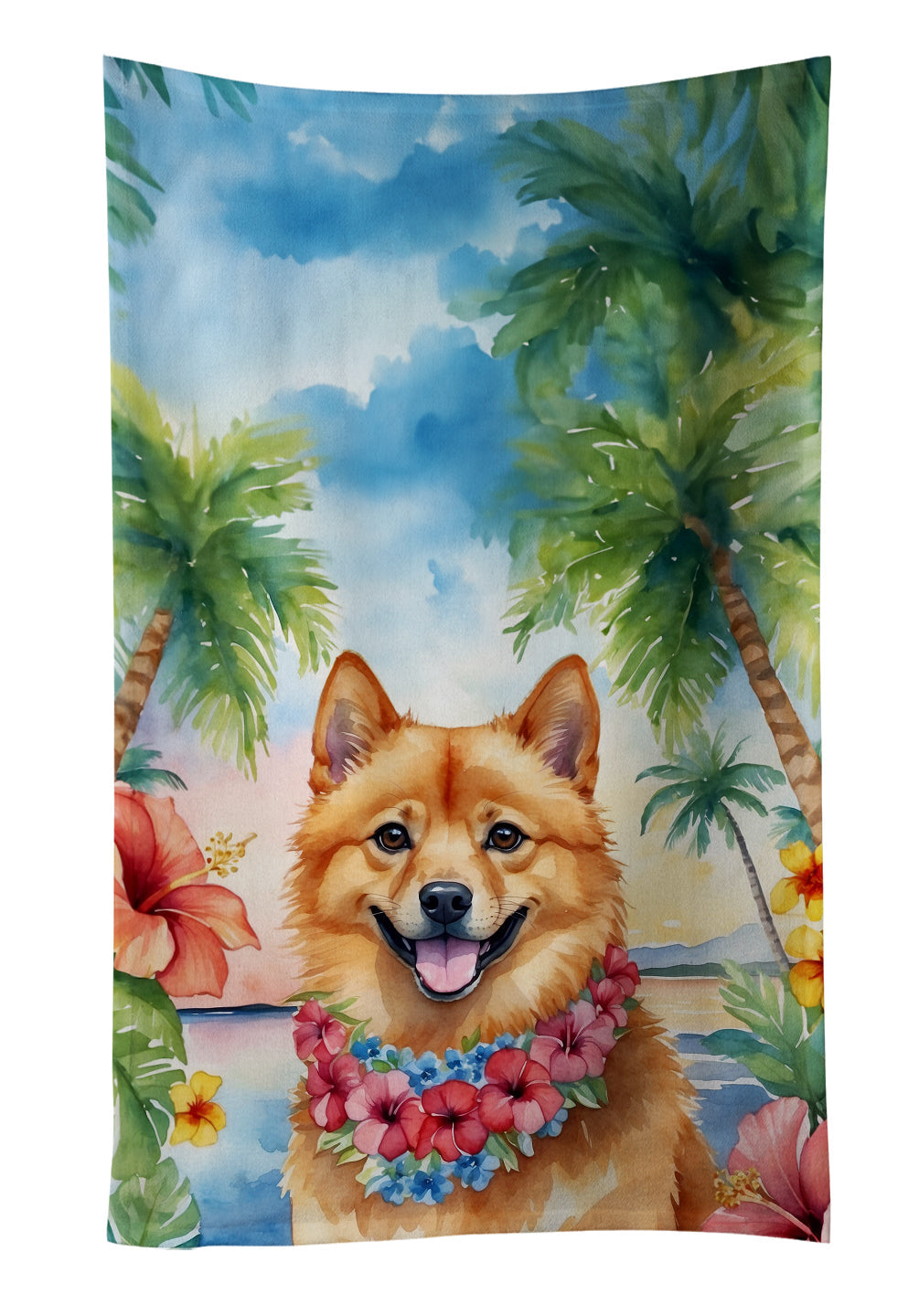 Finnish Spitz Luau Kitchen Towel Velour Plush Front and Cotton Loop Back Machine Washable