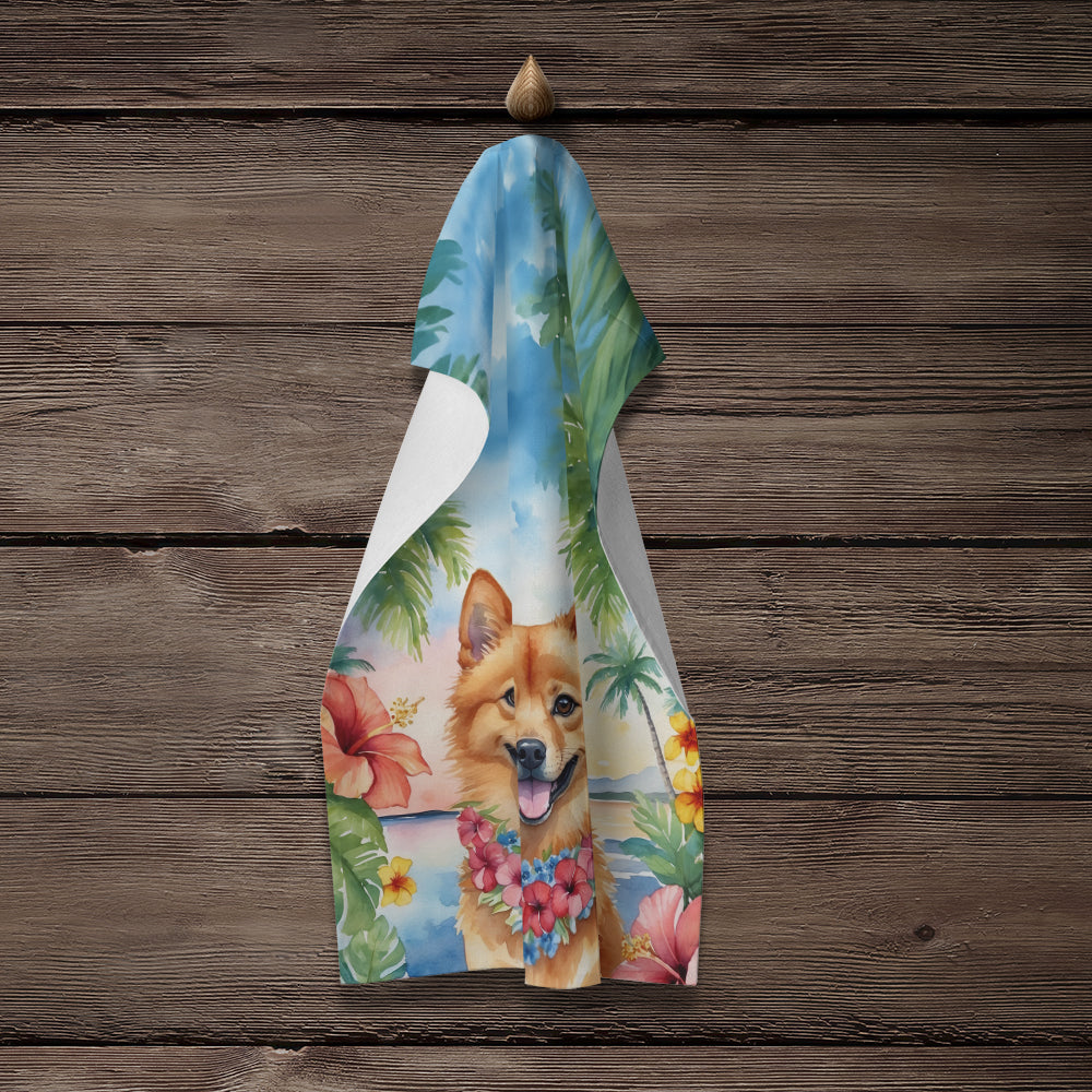 Finnish Spitz Luau Kitchen Towel Velour Plush Front and Cotton Loop Back Machine Washable