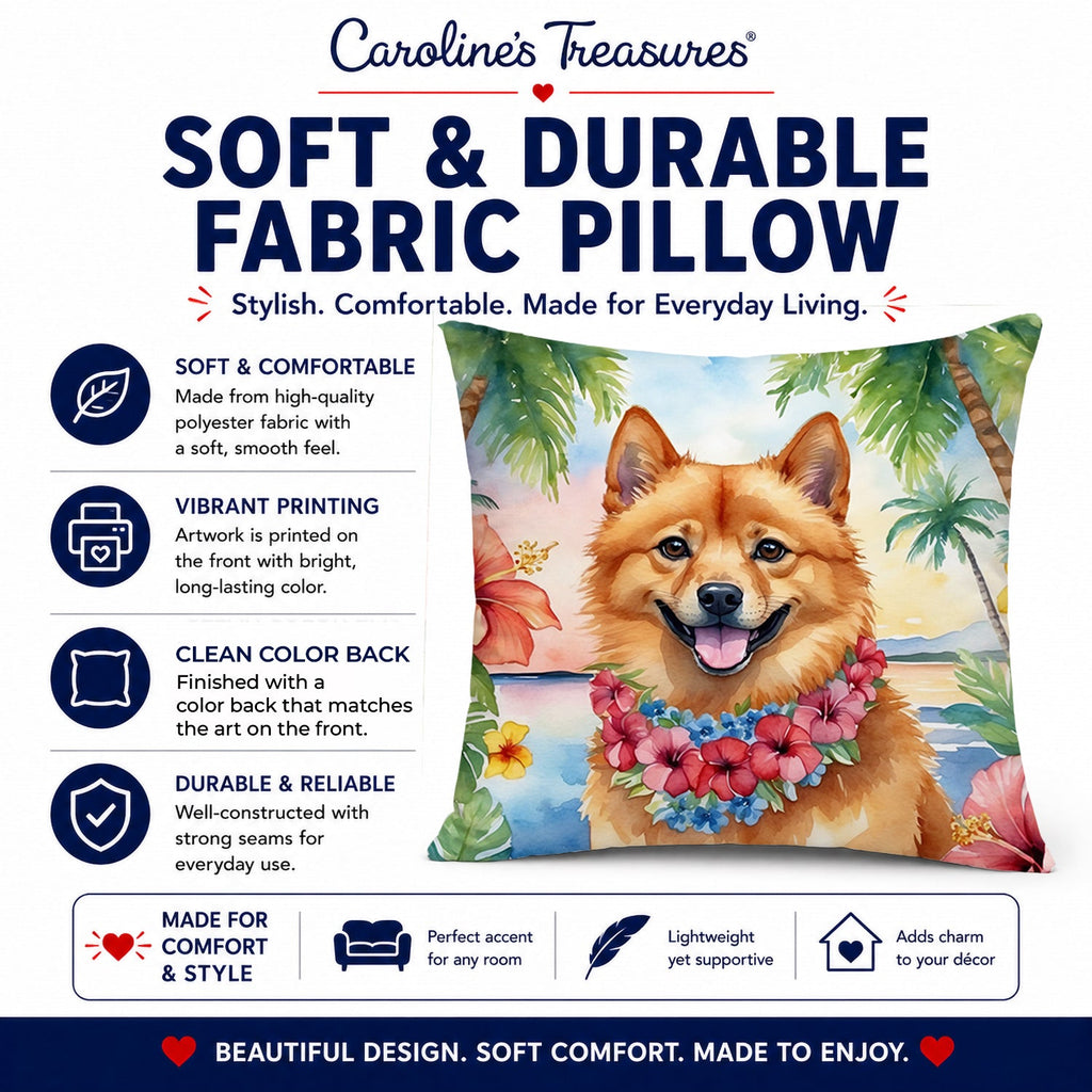 Finnish Spitz Luau Decorative Throw Pillow 14x14 Indoor Outdoor Accent Cushion, Fabric Cover with Insert for Sofa, Bed, Porch & Living Room