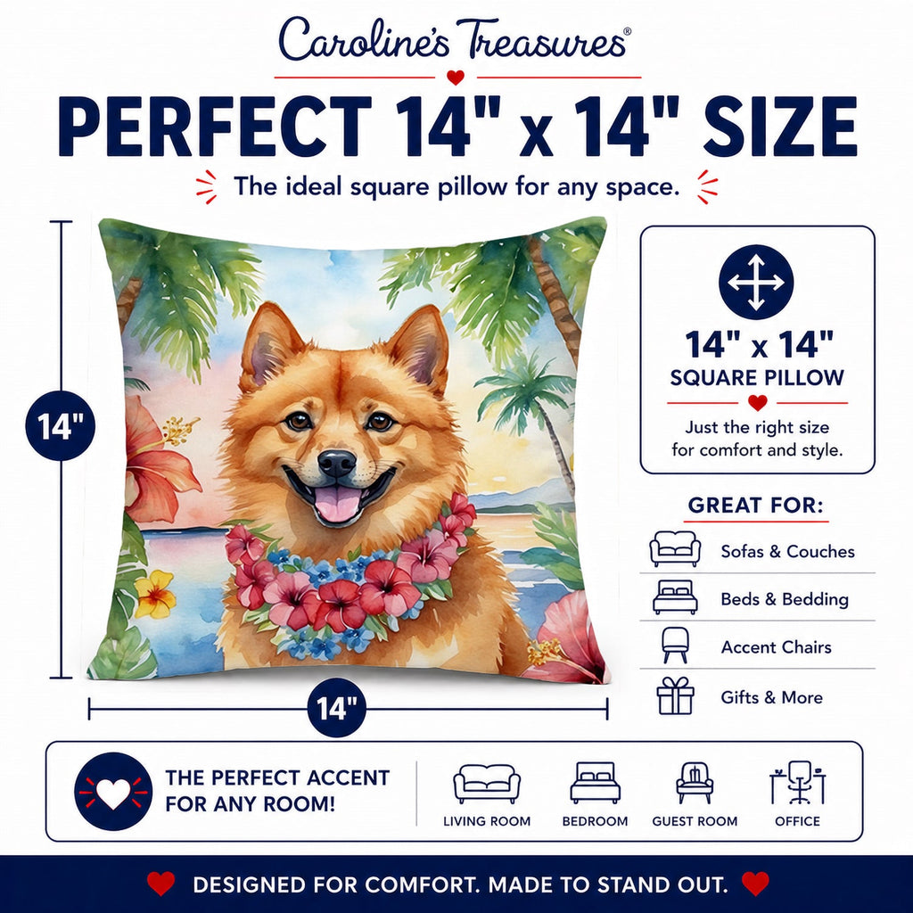 Finnish Spitz Luau Decorative Throw Pillow 14x14 Indoor Outdoor Accent Cushion, Fabric Cover with Insert for Sofa, Bed, Porch & Living Room