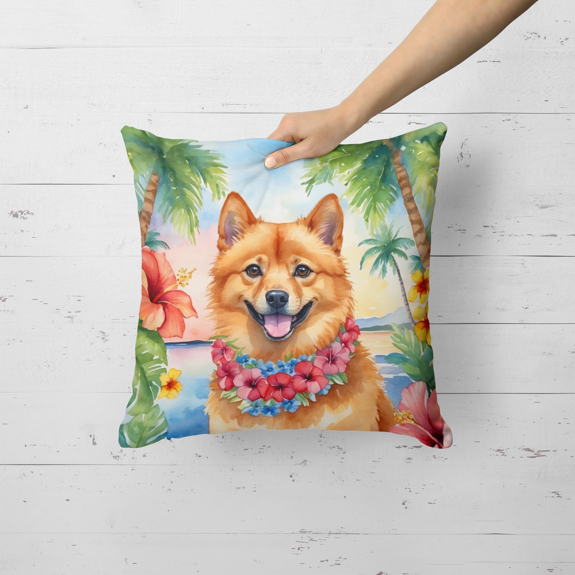 Finnish Spitz Luau Decorative Throw Pillow 18x18 Indoor Outdoor Accent Cushion, Fabric Cover with Insert for Sofa, Bed, Porch & Living Room