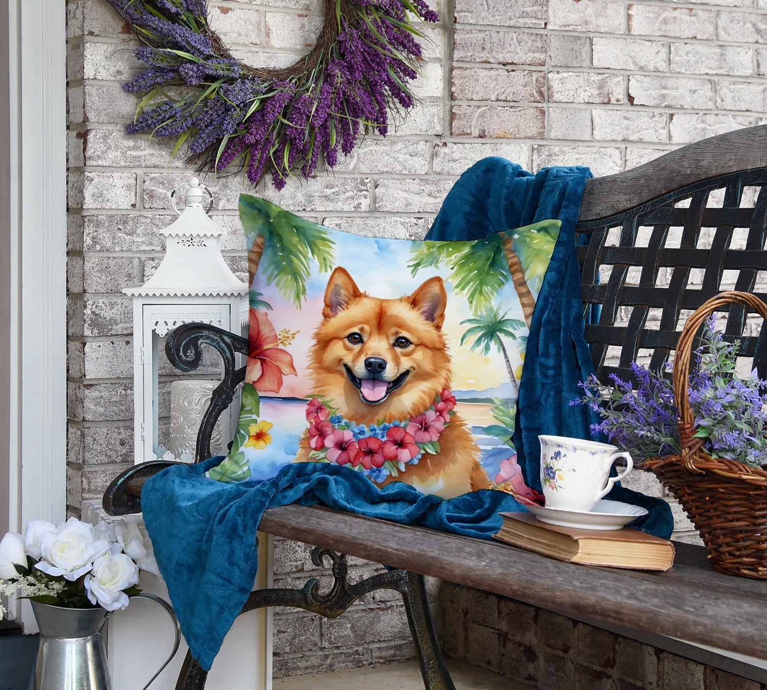 Finnish Spitz Luau Decorative Throw Pillow 18x18 Indoor Outdoor Accent Cushion, Fabric Cover with Insert for Sofa, Bed, Porch & Living Room