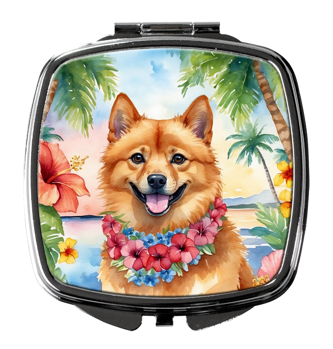 Finnish Spitz Luau Compact Mirror Decorative Travel Makeup Mirror for Women Girls Gifts Pocket Makeup Mirror Folding Handheld