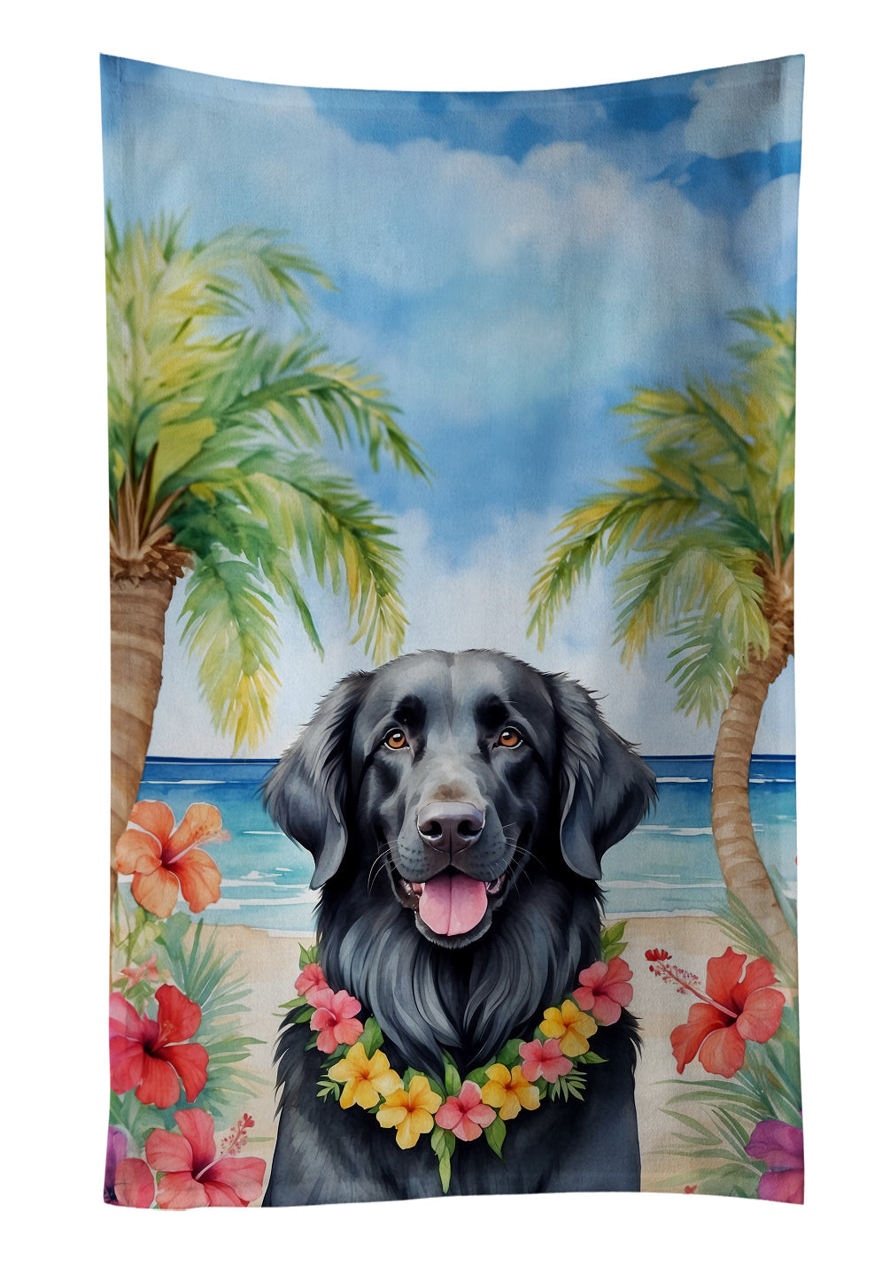 Flat-Coated Retriever Luau Kitchen Towel Velour Plush Front and Cotton Loop Back Machine Washable