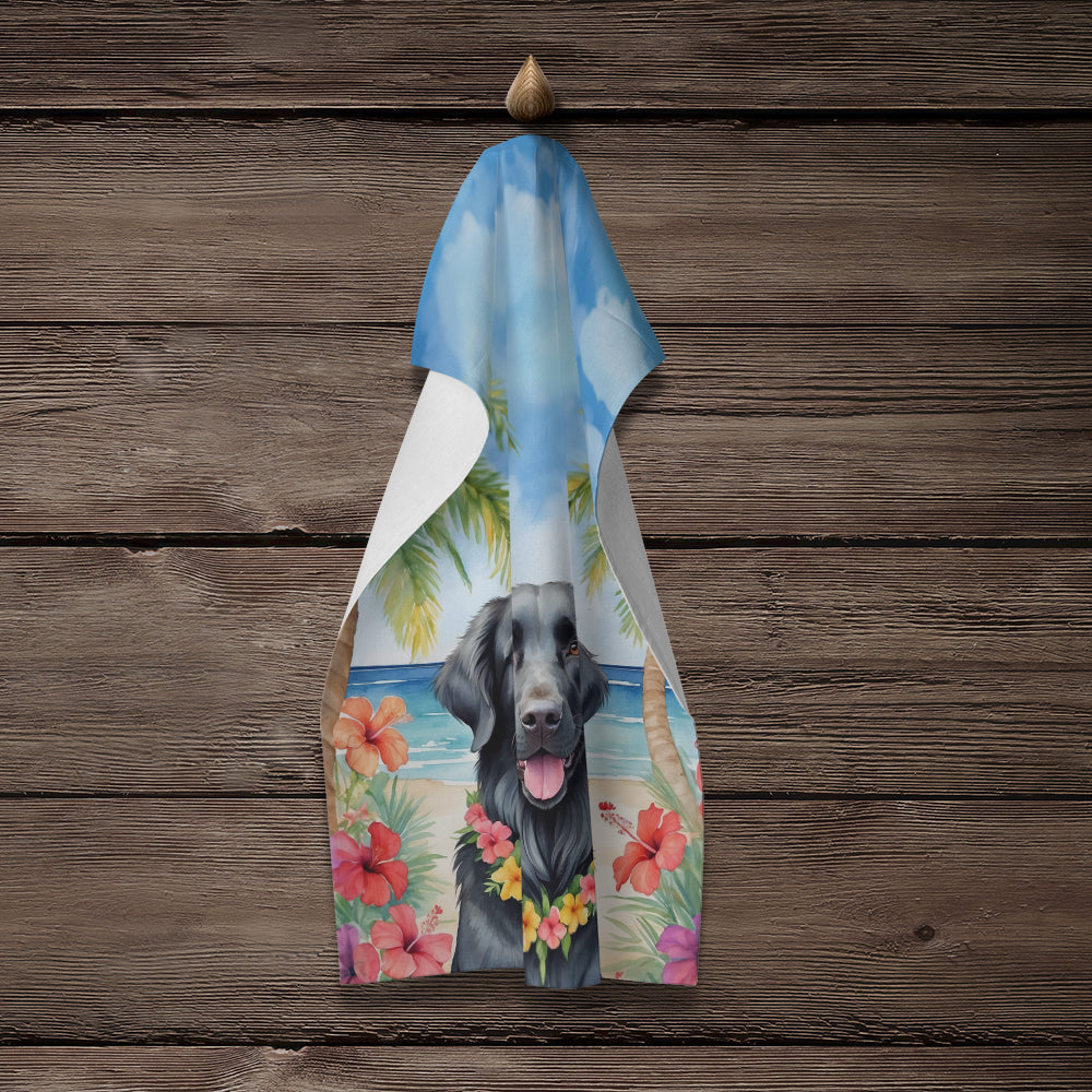Flat-Coated Retriever Luau Kitchen Towel Velour Plush Front and Cotton Loop Back Machine Washable