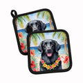 Flat-Coated Retriever Luau Pot Holder Set of 2 Heat Resistant Quilted Hot Pads 7.5 x 7.5 Inch, Insulated Kitchen Trivets for Cooking & Baking
