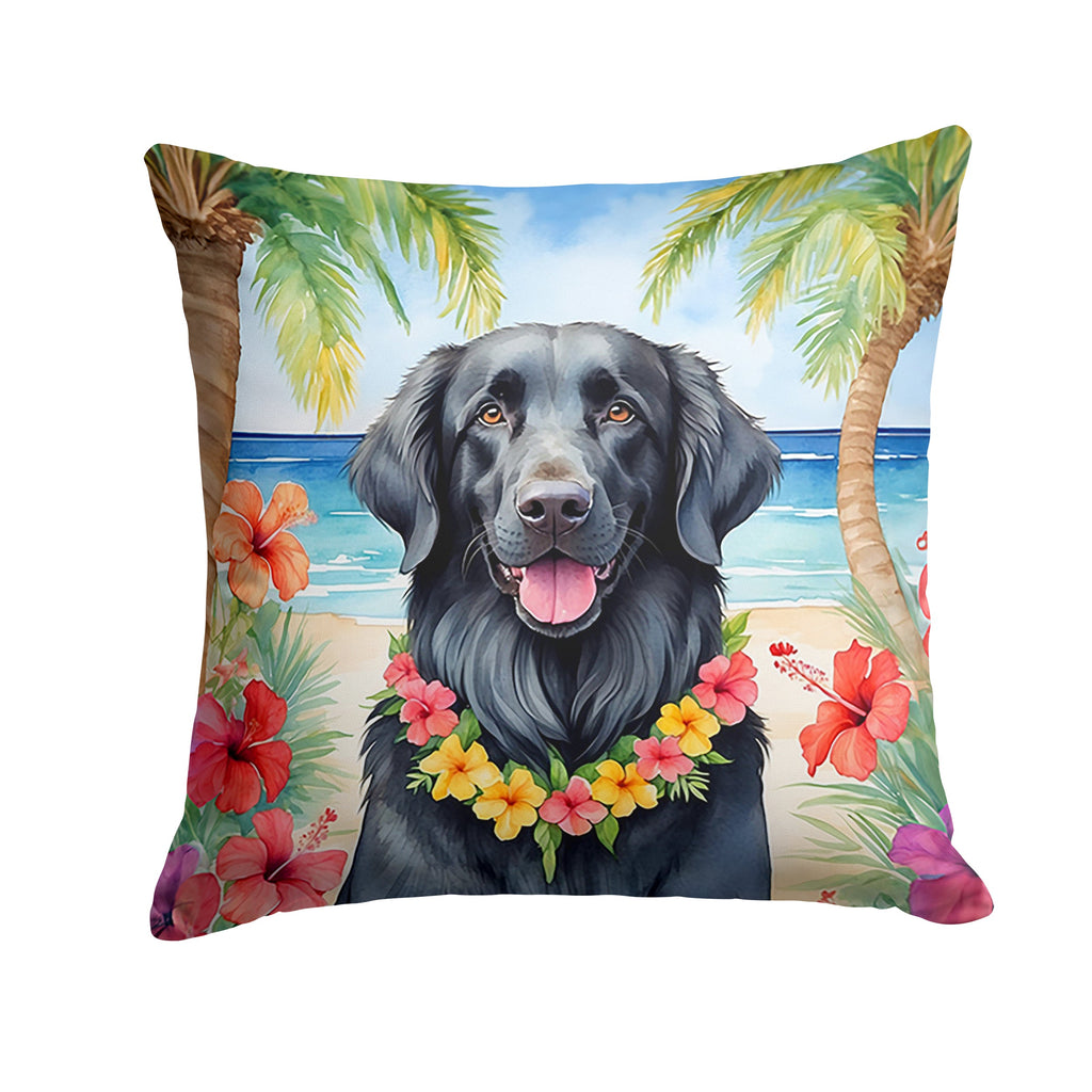 Flat-Coated Retriever Luau Decorative Throw Pillow 14x14 Indoor Outdoor Accent Cushion, Fabric Cover with Insert for Sofa, Bed, Porch & Living Room