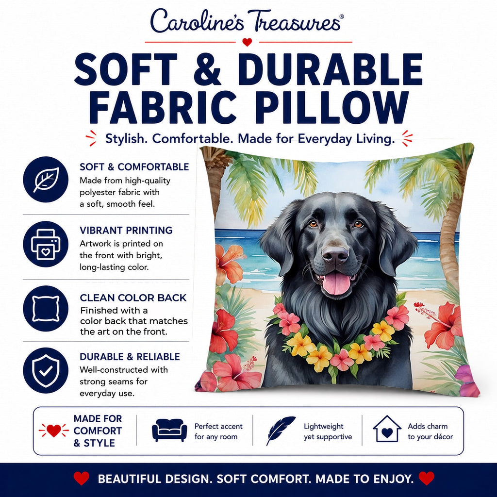 Flat-Coated Retriever Luau Decorative Throw Pillow 14x14 Indoor Outdoor Accent Cushion, Fabric Cover with Insert for Sofa, Bed, Porch & Living Room